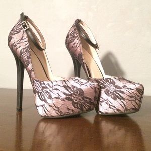 Black with Light Pink Lace Heels