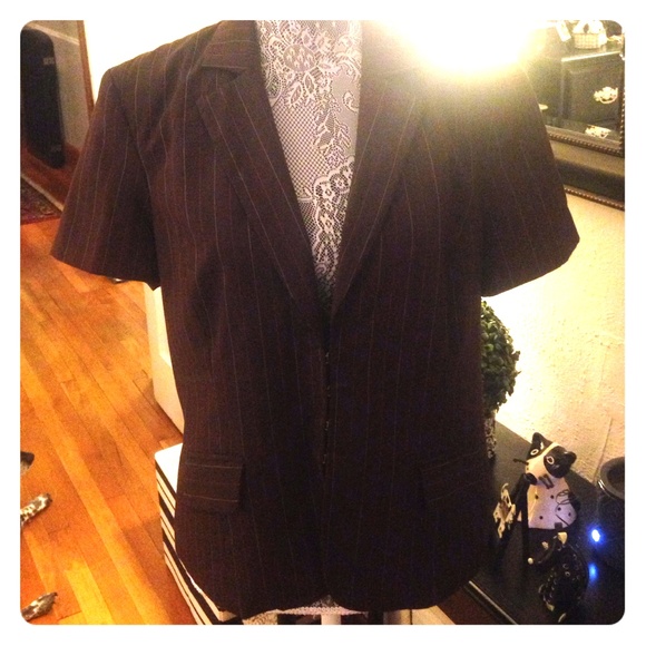 Brown short sleeve pinstripe blazer
