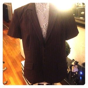 Brown short sleeve pinstripe blazer