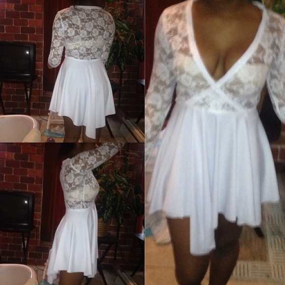 Floral lace asymmetrical skater dress - Picture 2 of 2