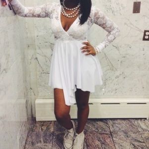 Floral lace asymmetrical skater dress