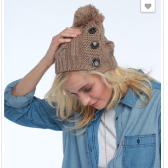 5/$20 shipped Taupe knit beanie with pompom - Picture 3 of 4