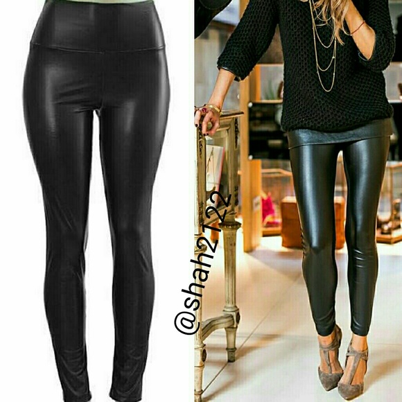 Boutique  Pants - BLACK faux leather leggings high waisted New Sexy