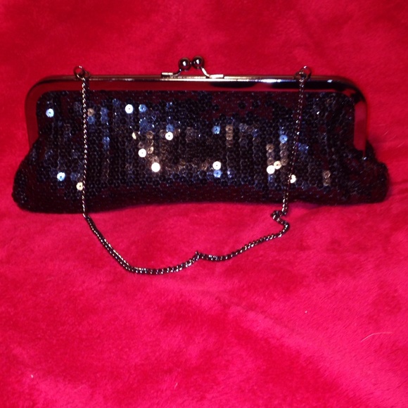 LOFT Ann Taylor  Black sequins clutch