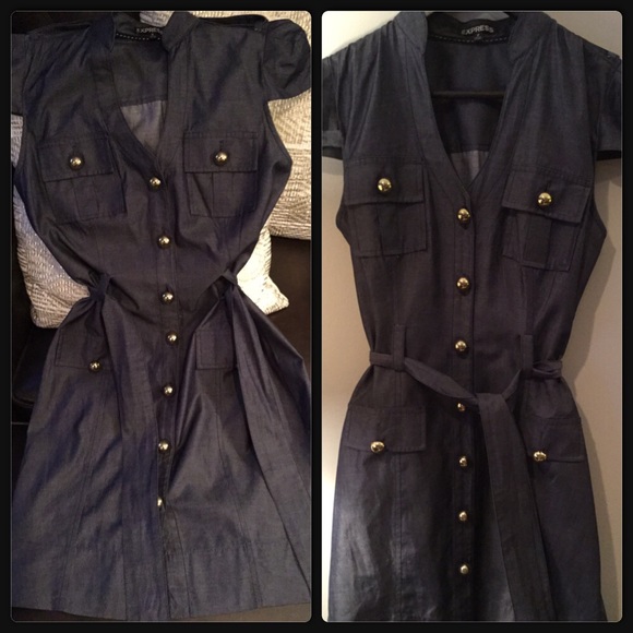 EXPRESS Denim Blue Shirt Dress Cap Sleeve