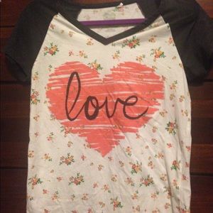 Love baseball sleeve tshirt with slight V-neck