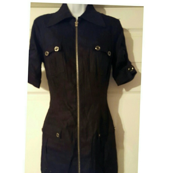 bebe Dresses & Skirts - BeBe military style black shirtdress with zip fron