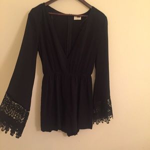 LF Rumour black romper with lace sleeves