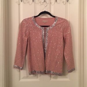 Joan Vass Salmon Sequined Cardigan