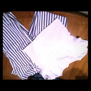 White Crop Top F21 + Stripe Aeropostale Jeans Deal