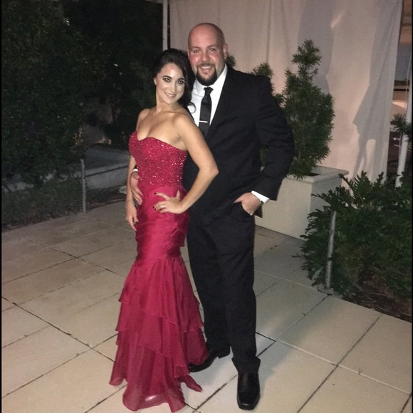 Theia Red Strapless Dress