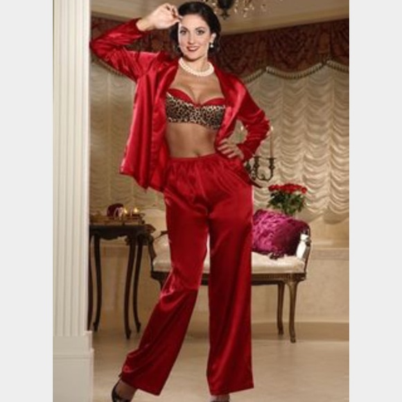 red satin pajama set
