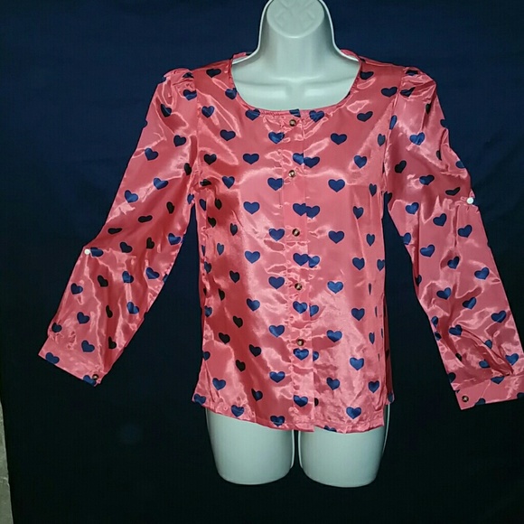 Hot pink with navy blue hearts