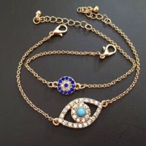 Blue crycal big small evil eyes bracelet 2pcs/set