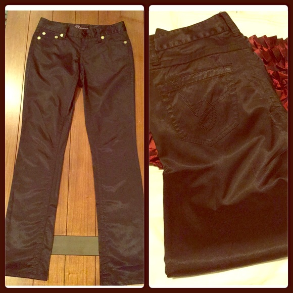 BEBE Shiny Black Straight Leg Jeans