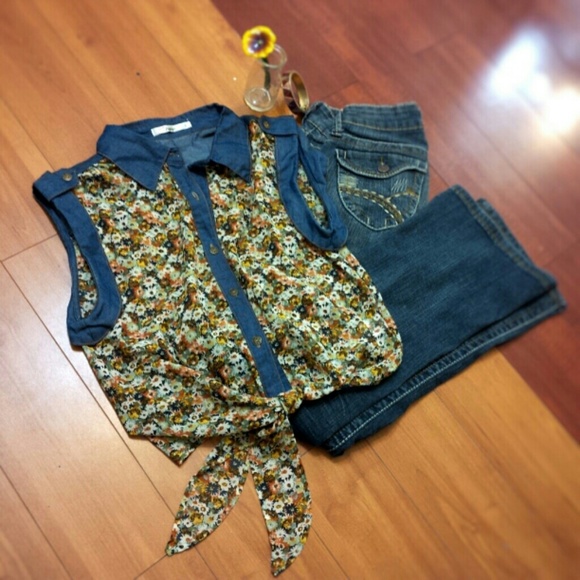 Floral and denim crop top! :)