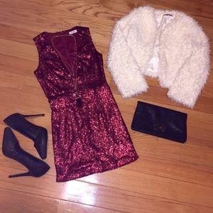 Deep v cut sequin mini dress