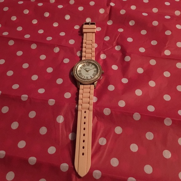 Coral rubber band gold face Roman numeral watch