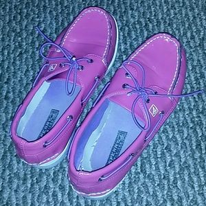 pink & purple leather sperrys
