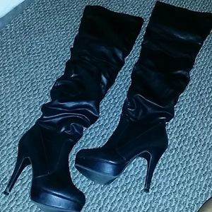 tall thigh high leather heel boots