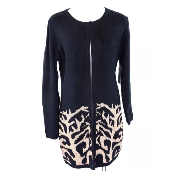 Fu Zade Sweaters - Black Metallic Gold Tree Branch Long Sweater