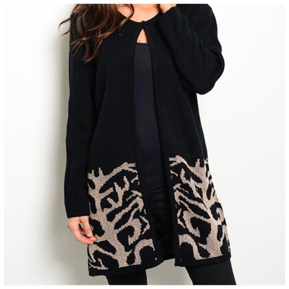 Black Metallic Gold Tree Branch Long Sweater - Picture 2 of 4