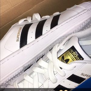 Adidas Superstar J white black and gold