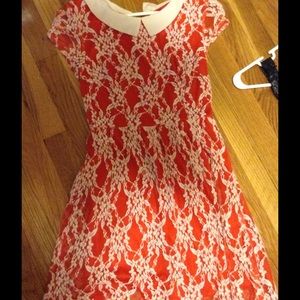 Orange dress with lace overlay, Peter Pan collar