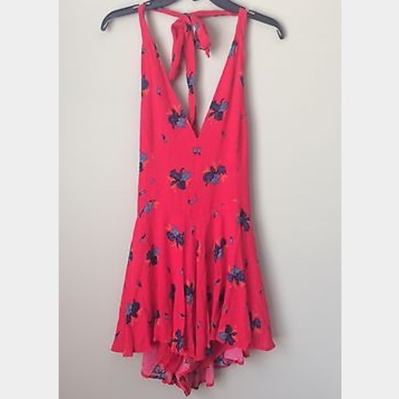 Free People Dresses & Skirts - Free People Halter Red Floral Romper