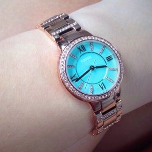 Fossil "Virginia" Rose Gold and Turquoise Watch
