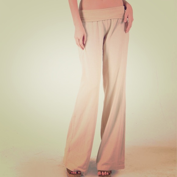 Fold Over Waist Linen Pants