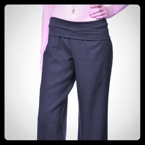 Fold Over Waist Black Linen Pants