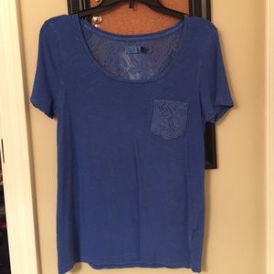 Blue Shirt with Lace Embellishments