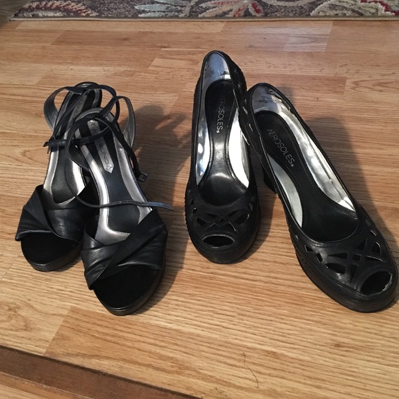 2 pair Black Wedge Shoes