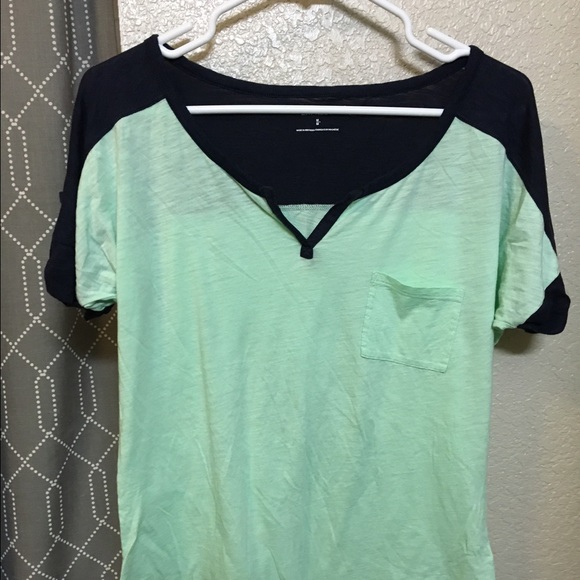 Express mint & navy baseball t-shirt.