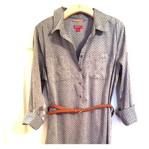 Chambray Patterned Dress with Belt