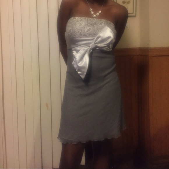 Gray Strapless Dress with Bow - Picture 1 of 2