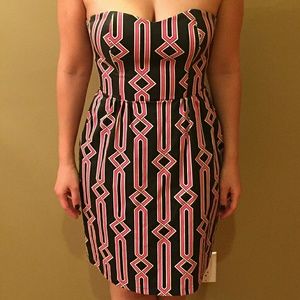 Julie Brown pink and black wire strapless dress