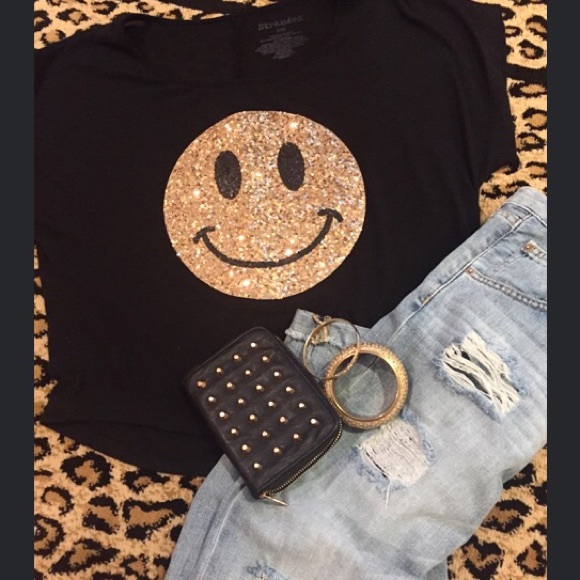 Sequined Smiley Face Knit Tee