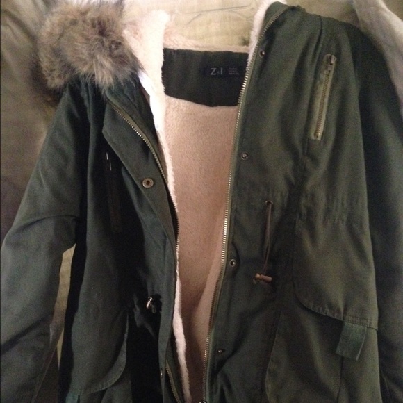 Olive green faux fur coat