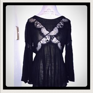Anthropologie Black Lace Boho Gothic Top s8