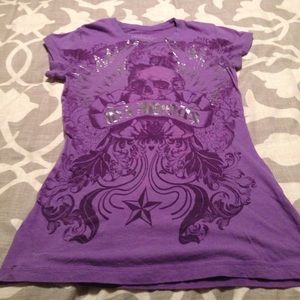 Purple & Silver Short Sleeve Shirt with Skull