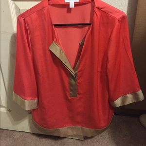 Coral and tan 3/4 sleeve blouse