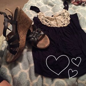 Cotton tank top with lace embellishment