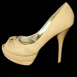 Bamboo open toe platform 5.5 heels beige pumps 8.5