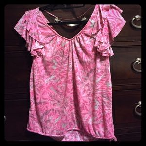 INC Pink Flutter-sleeve Blouse