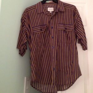 Navy and Olive Striped button-down womens shirt