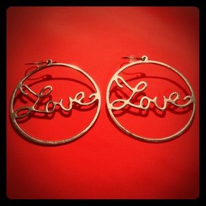 Cute silver tone round Love hook dangle earrings