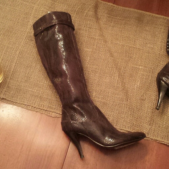 Nine West Brown Snakeskin Print Knee High Boot