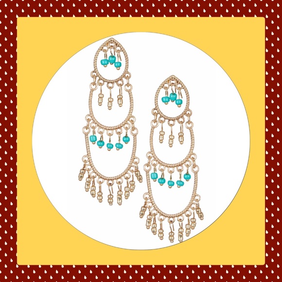 🎄New Beautiful Gold and Turquoise Tiered Earrings